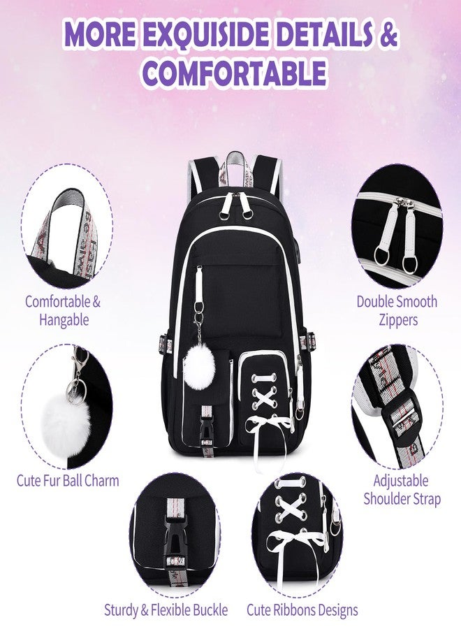 ACESAK Backpacks for Girls, Girls Backpack with Lunch Box and Pencil Case for Teen Kids Elementary Middle High School College Student, Children School Backpack Bookbag with USB Charging Port (Black) - Image 4